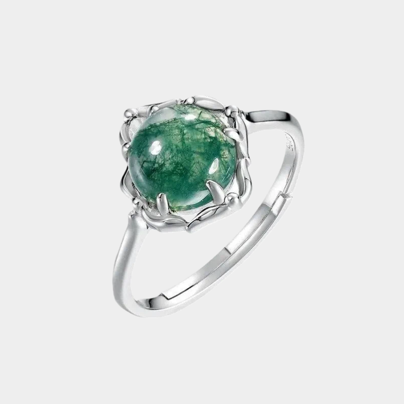 Charm Green Moss Agate Open Ring Unisex