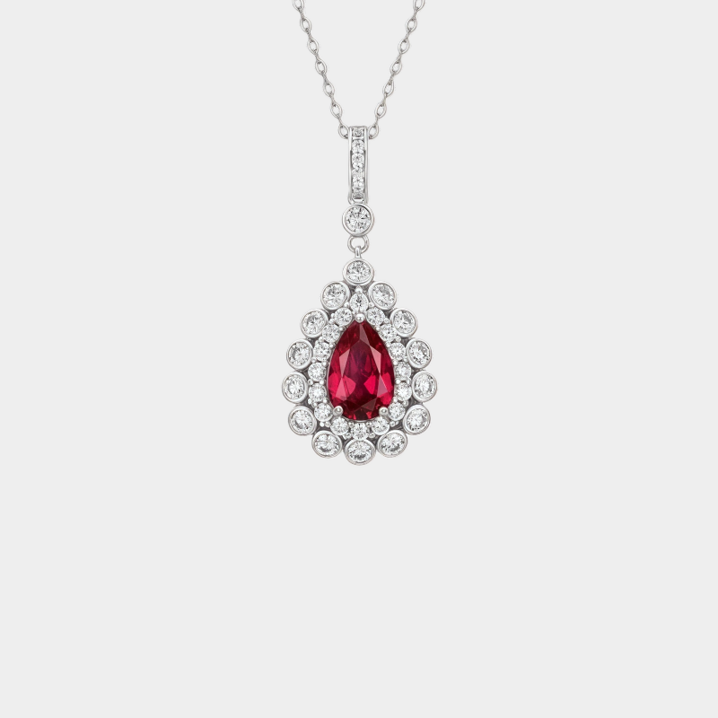 Starlight Series Ruby Teardrop Necklace Women's Style S925 Silver
