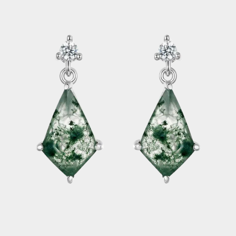 Moss Agate Rhombus Geometric Earrings