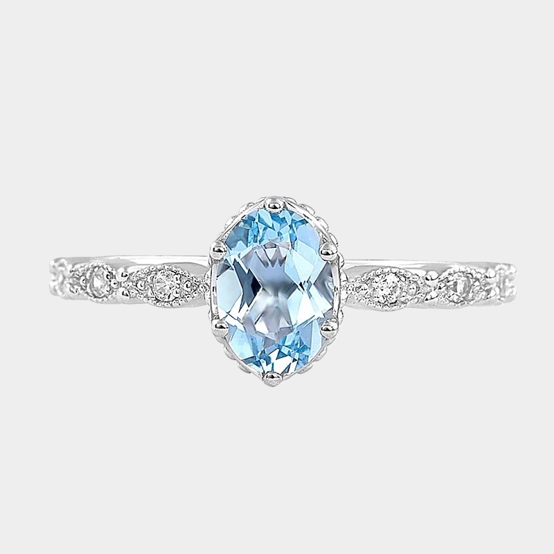 Crown Feather Series Brazilian Gem-Grade Natural Aquamarine Crown Ring
