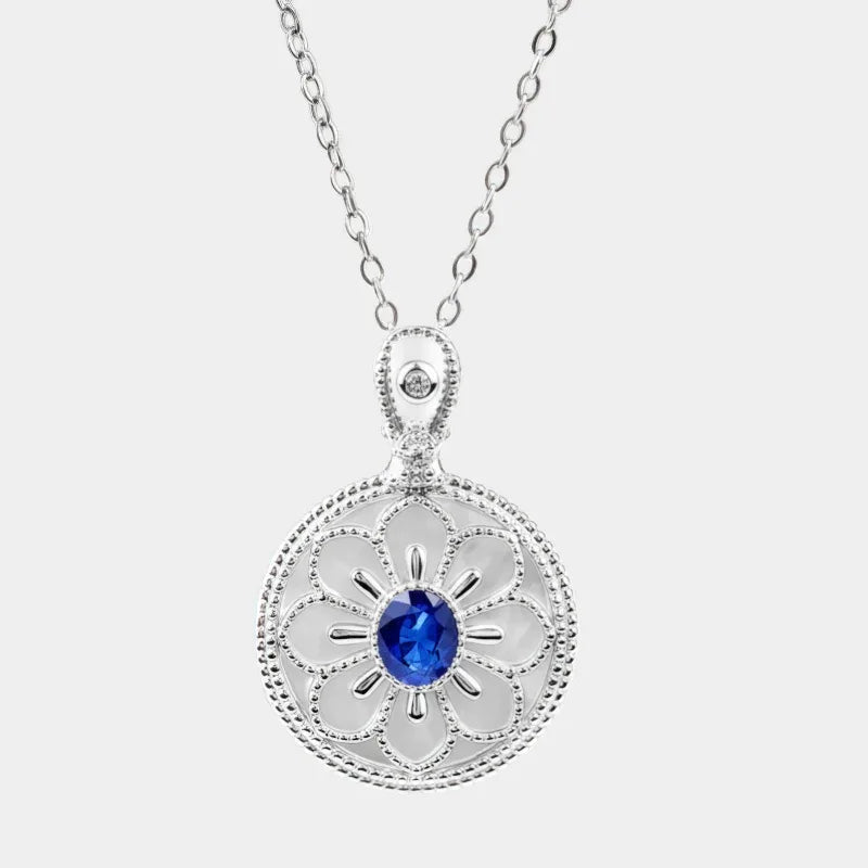 Sapphire S925 Silver Flower Border Collarbone Necklace - OOAKB