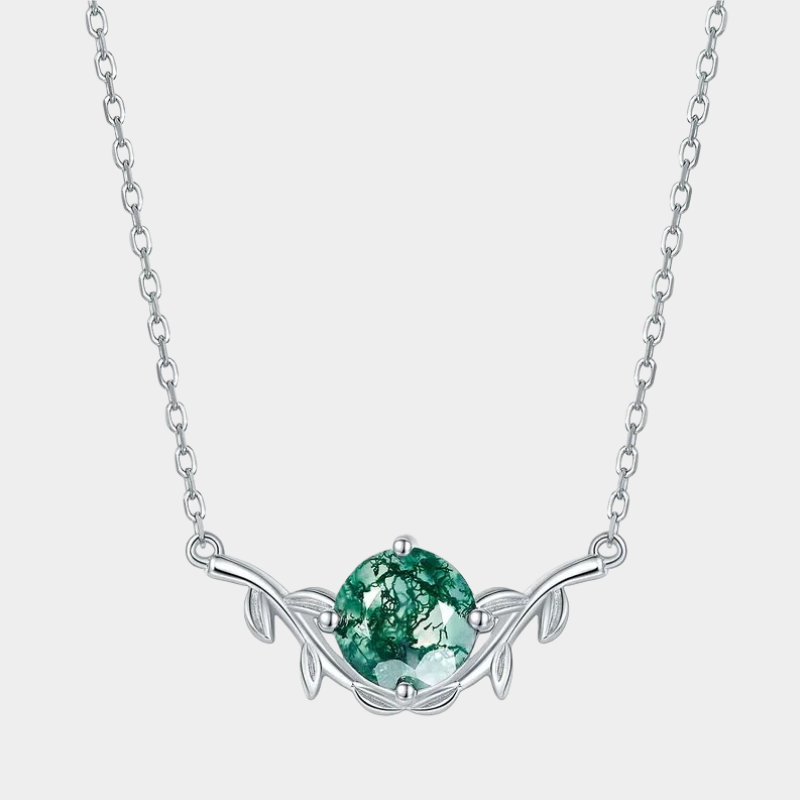 Leaf Moss Agate Collarbone Necklace