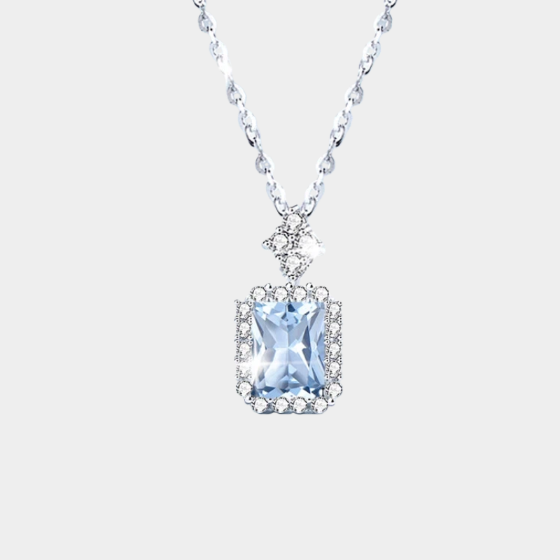 Blue Topaz S925 Silver Square Candy Necklace
