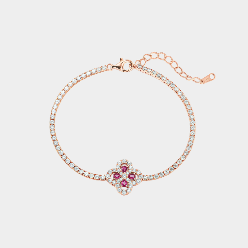 Ruby Lucky Clover Bracelet S925 Silver Women's Style