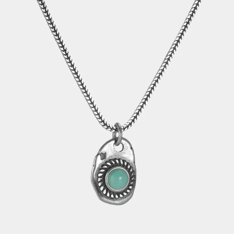 Silver Turquoise Pendant Necklace Unisex - OOAKB