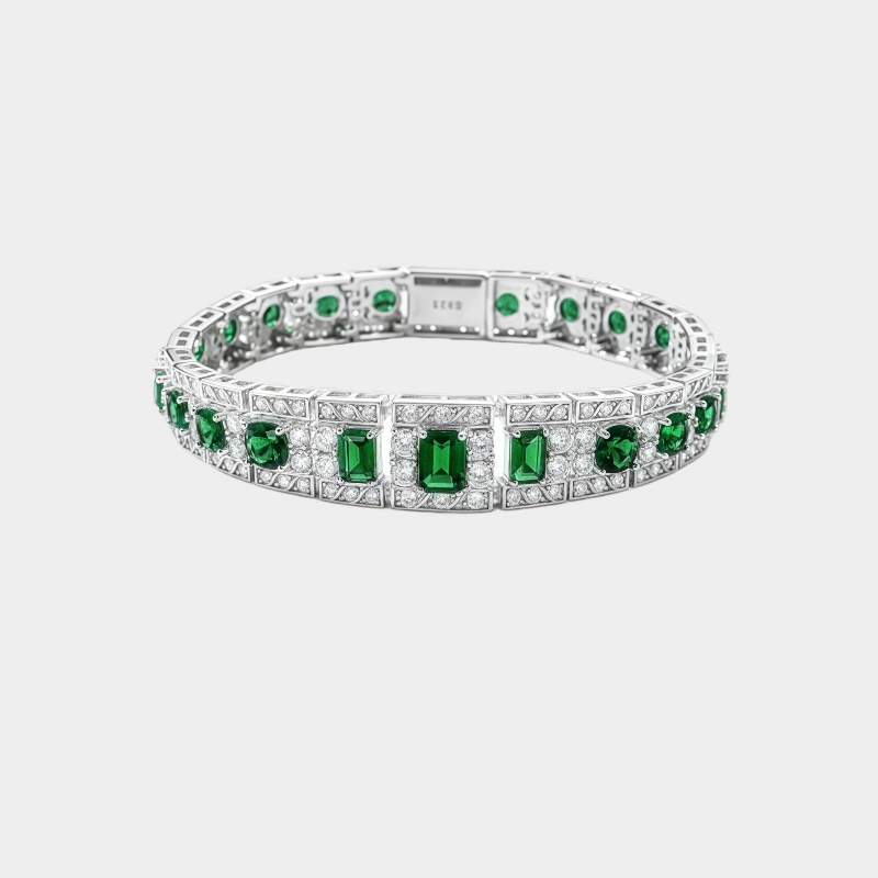Emerald Emerald-Cut Full-Diamond Bracelet S925 Silver Women's Style