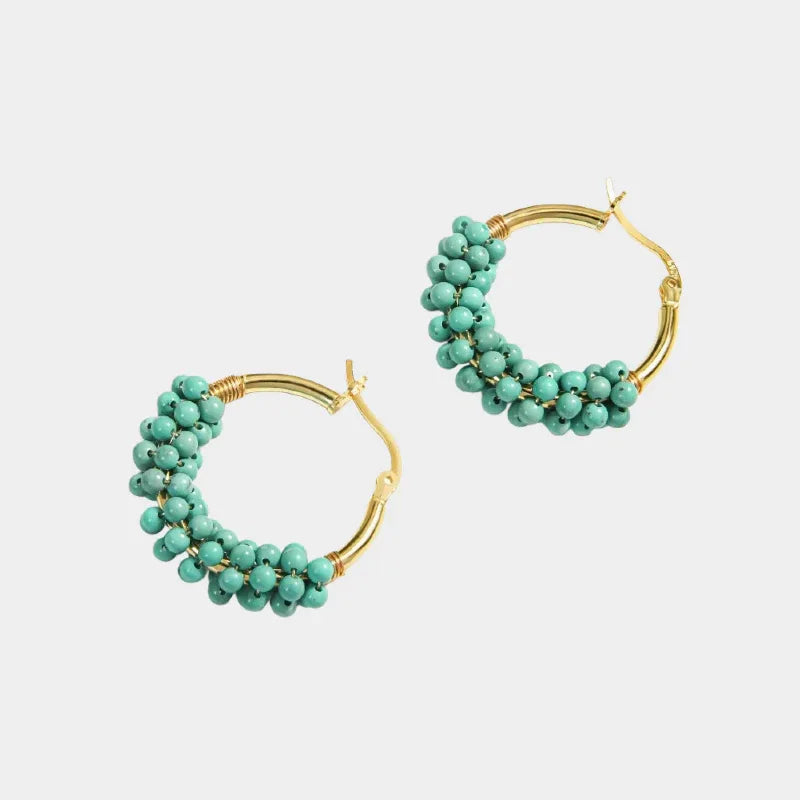 Natural Turquoise Millet Bead Woven Earrings - OOAKB