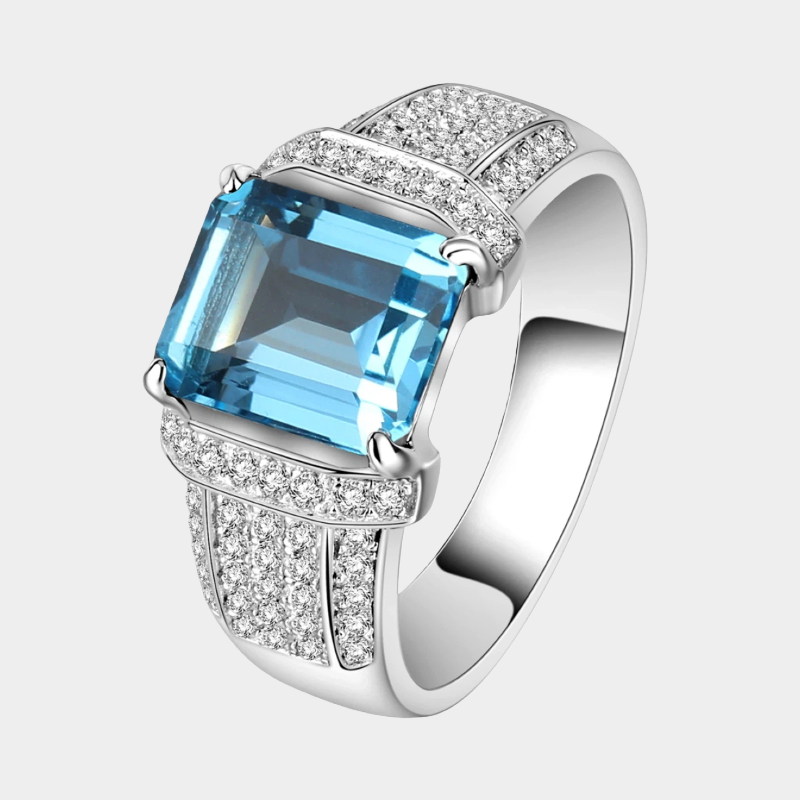Silver Topaz Men's Ring 8*10mm 3ct