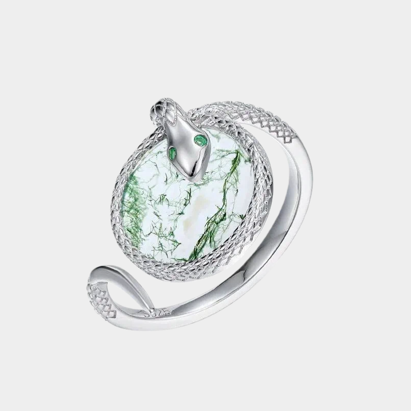 Snake Coiled Moss Agate Index Finger Ring