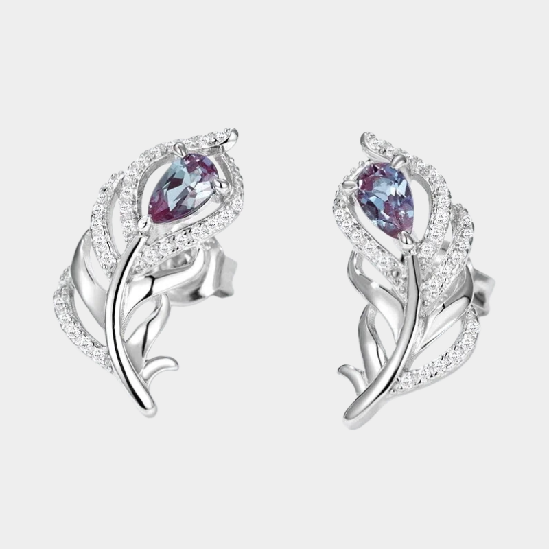 Alexandrite Personalized Feather Earrings