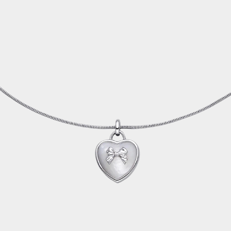 Mini Bowknot Heart-Shaped Pearl Pendant Necklace