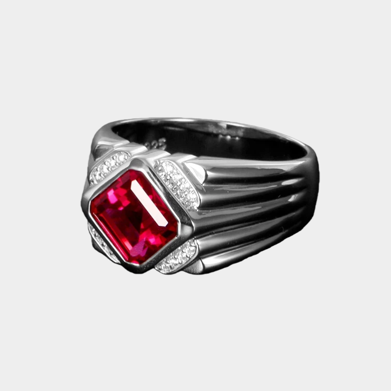 Silver Thick Plated White Gold Ruby Men's Ring
