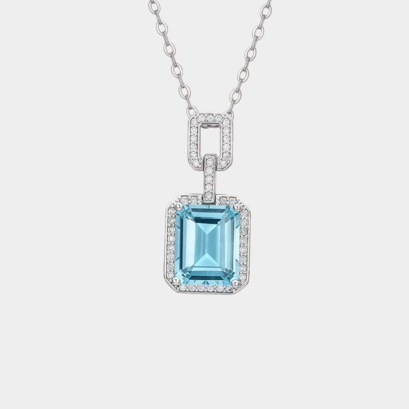 Natural Topaz Small Square Necklace S925 Silver Women's Style
