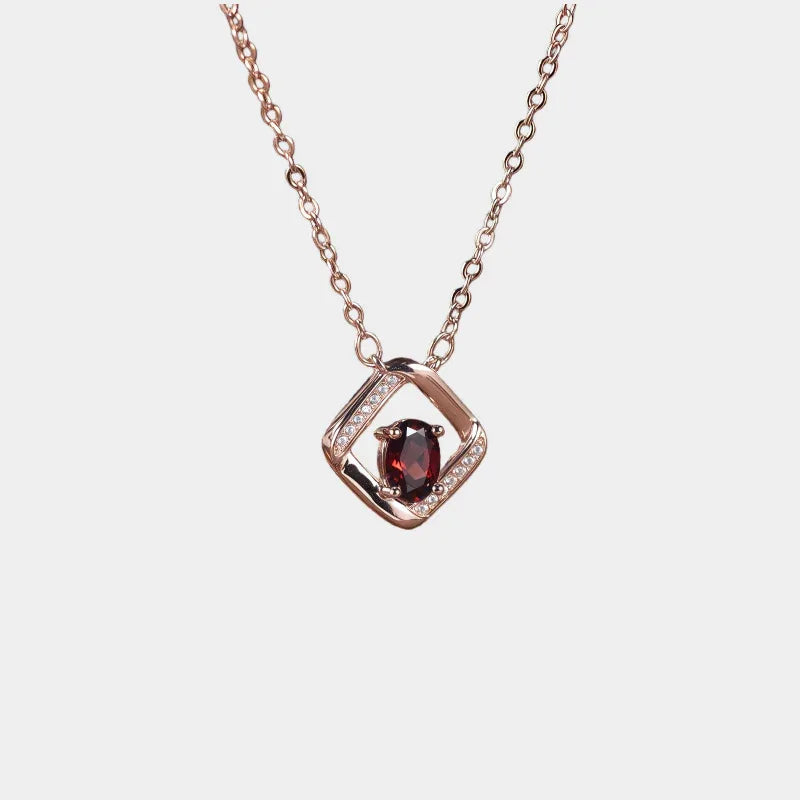Garnet S925 Silver Square Frame Collarbone Chain - OOAKB