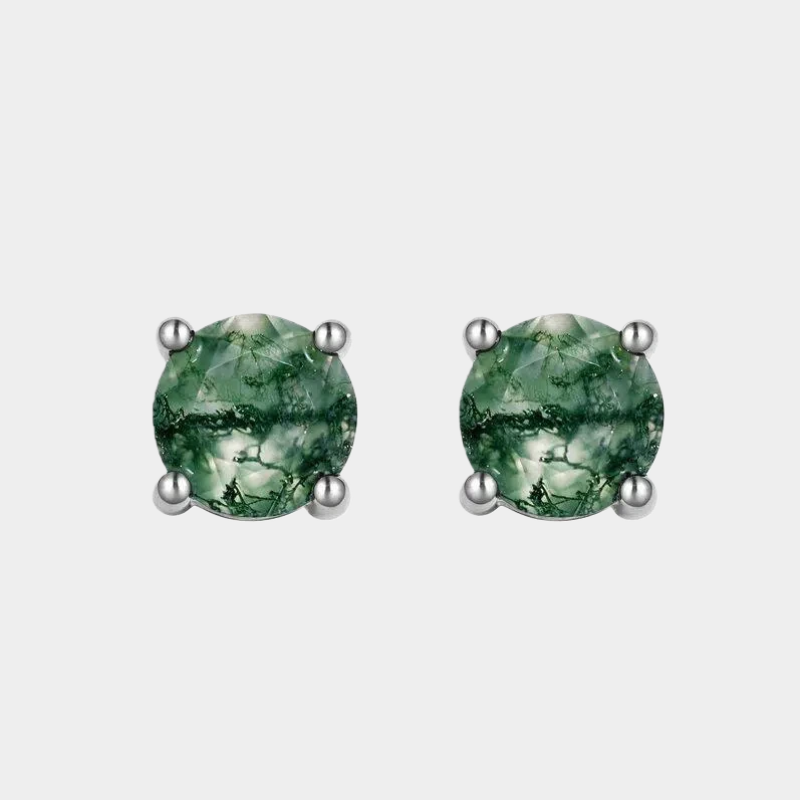 Cabochon Moss Agate Round Earrings
