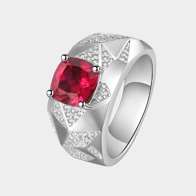 Silver Star-Zircon Inlaid Ruby Men's Ring  2.7ct