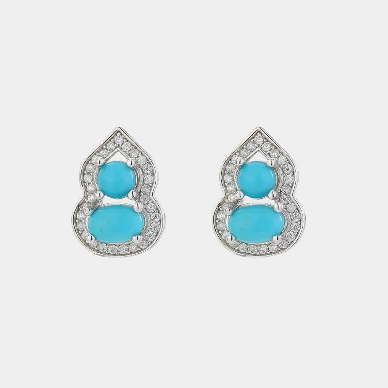 Turquoise Gourd Shape S925 Silver Luxury Earrings - OOAKB