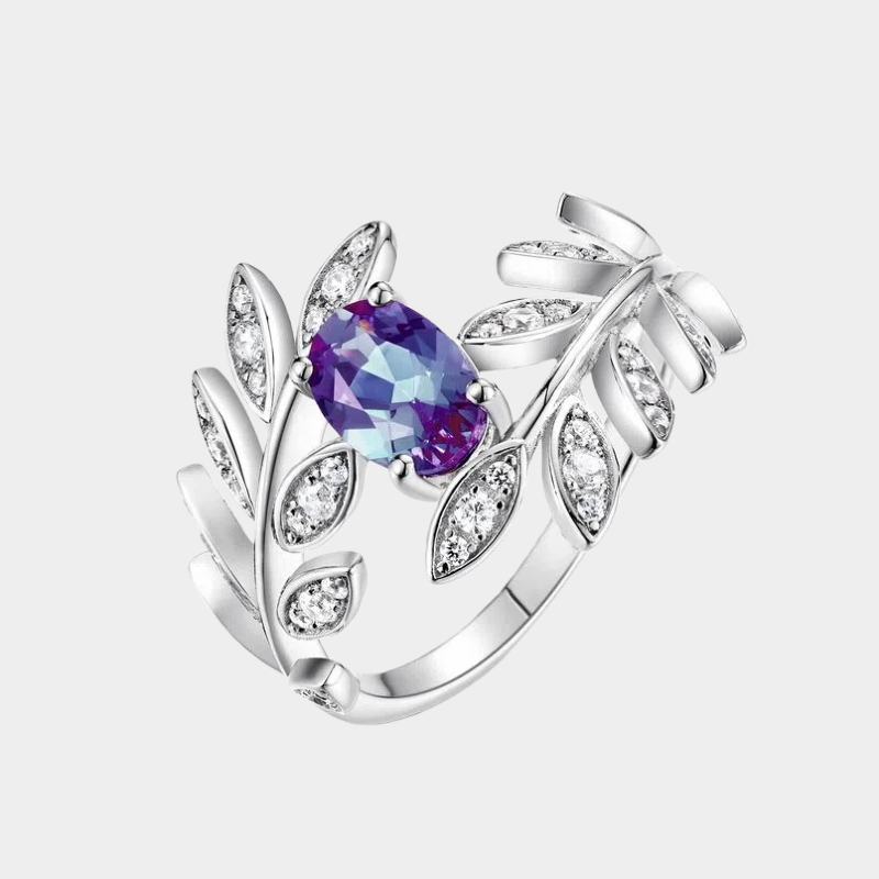 Alexandrite Fashionable Light Luxury Leaf Ring