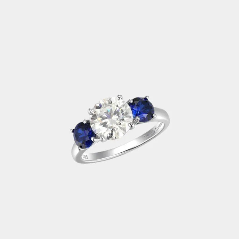 Sapphire S925 Silver Three-Stone Ring - OOAKB