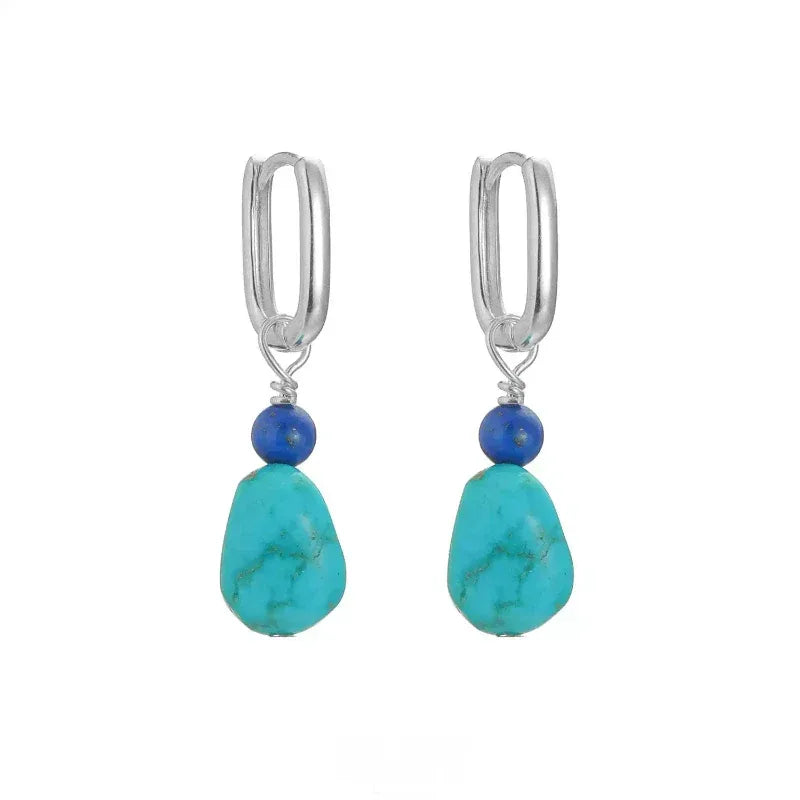 Silver Turquoise & Lapis Lazuli Earrings - OOAKB