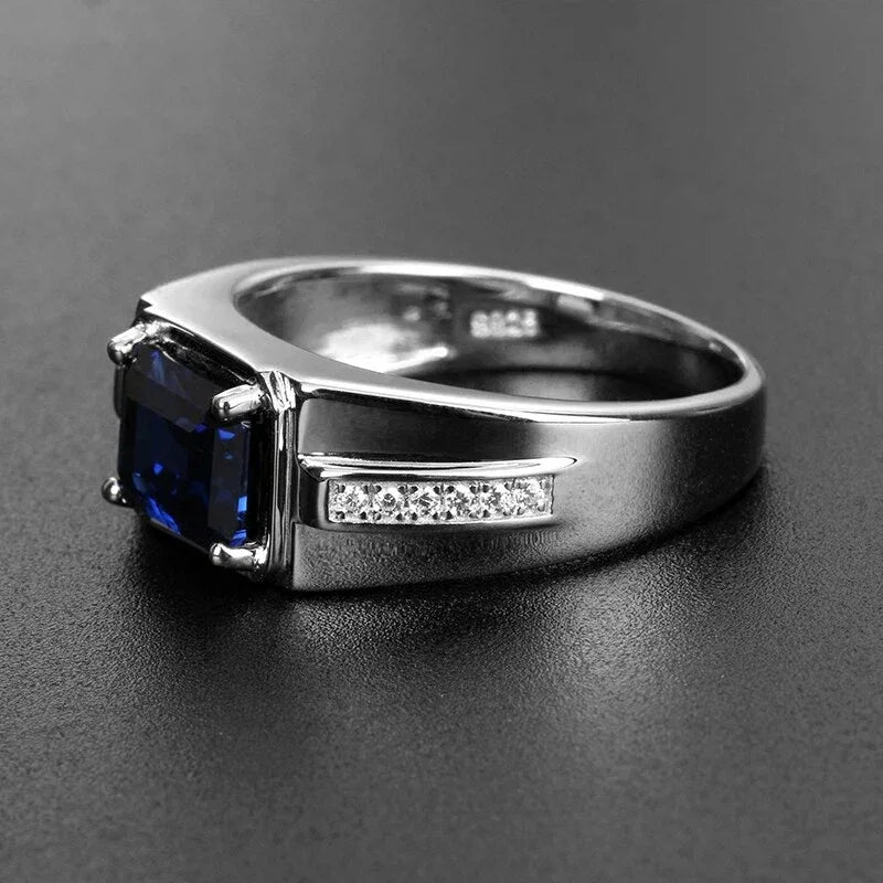 S925 Silver Sapphire Ring Unisex Minimalist Band - OOAKB