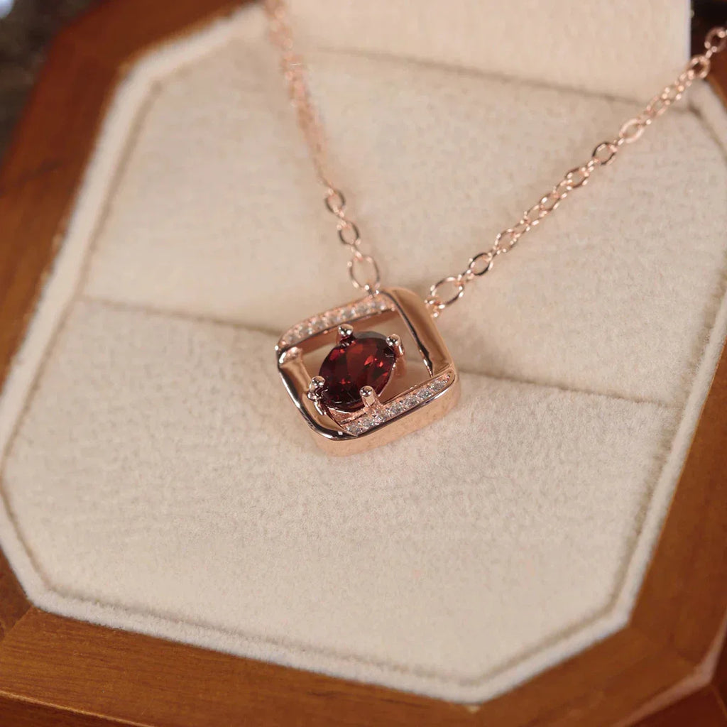 Garnet S925 Silver Square Frame Collarbone Chain - OOAKB