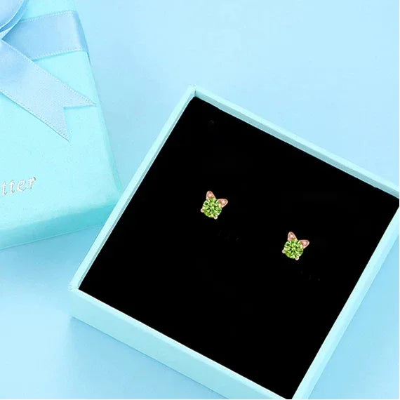Natural Peridot Cat Luxury Silver Earrings - OOAKB