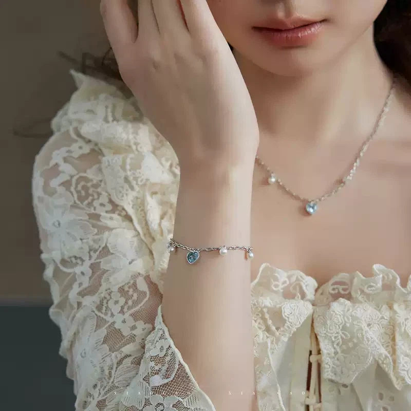 Topaz S925 Silver Heart-Shaped Pearl Bracelet