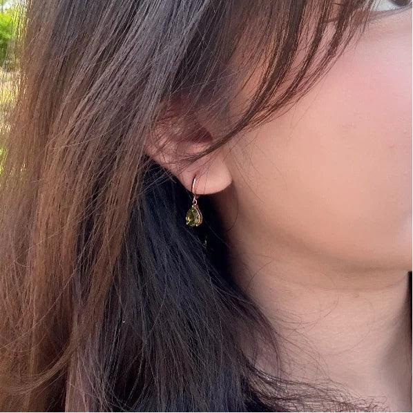 Natural Peridot Water Drop Ear Cuffs Earrings - OOAKB