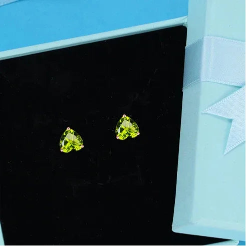 Natural Peridot Heart-Shaped Luxury Silver Earrings - OOAKB