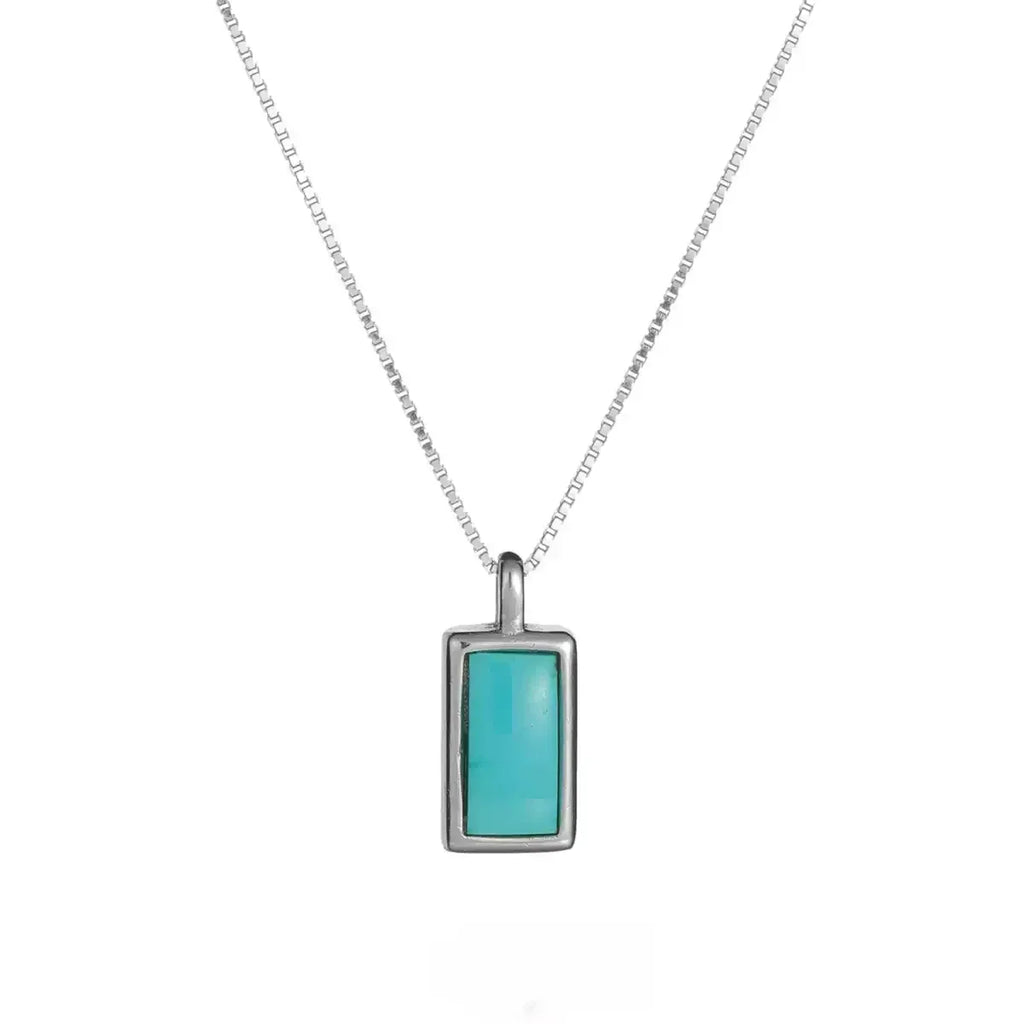 Silver Square Turquoise Pendant Necklace - OOAKB