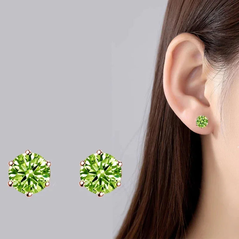 Natural Peridot Minimalist Six-Claw Youthful Silver Earrings - OOAKB
