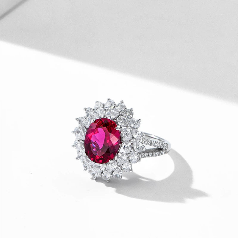 Ruby Pigeon Egg Full-Diamond Ring S925 Silver Women's Style