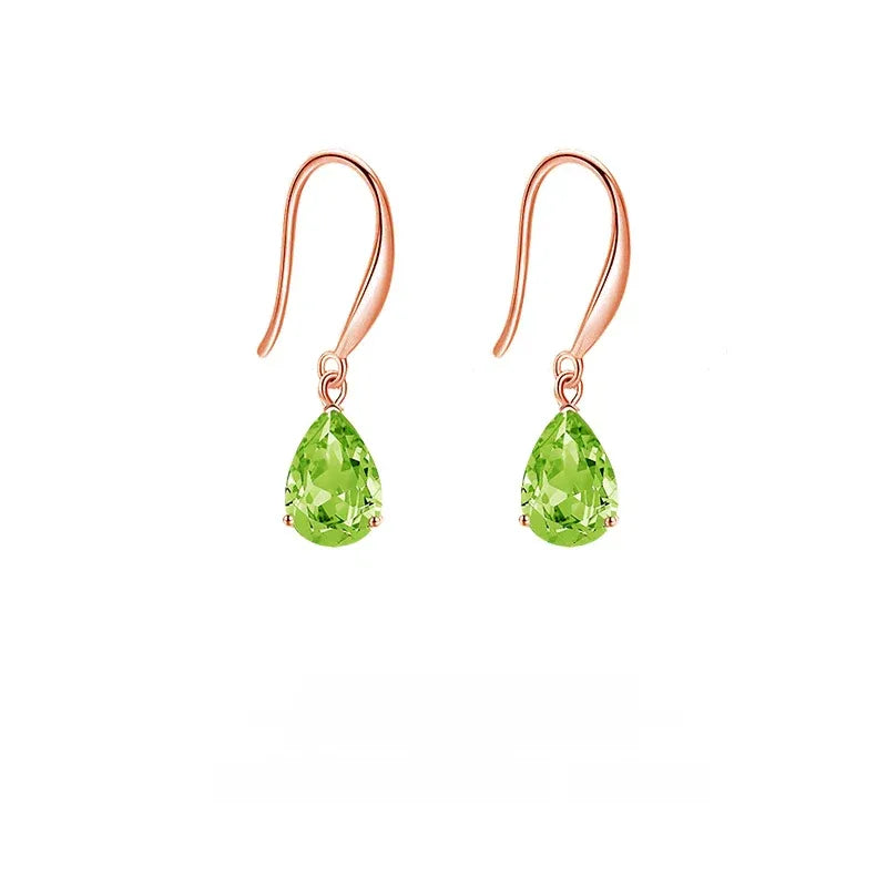 Natural Peridot Water Drop Ear Hooks - OOAKB