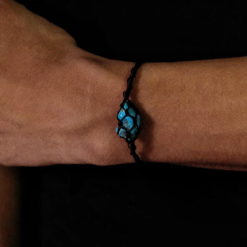 Silver Irregular Turquoise Handmade Braided Bracelet - OOAKB