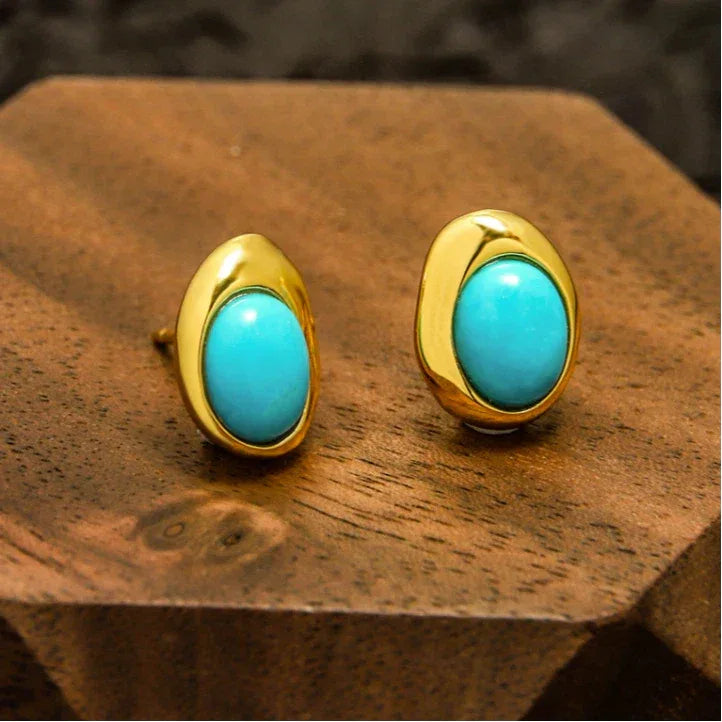Natural Turquoise Egg-Shaped Luxury Earrings - OOAKB