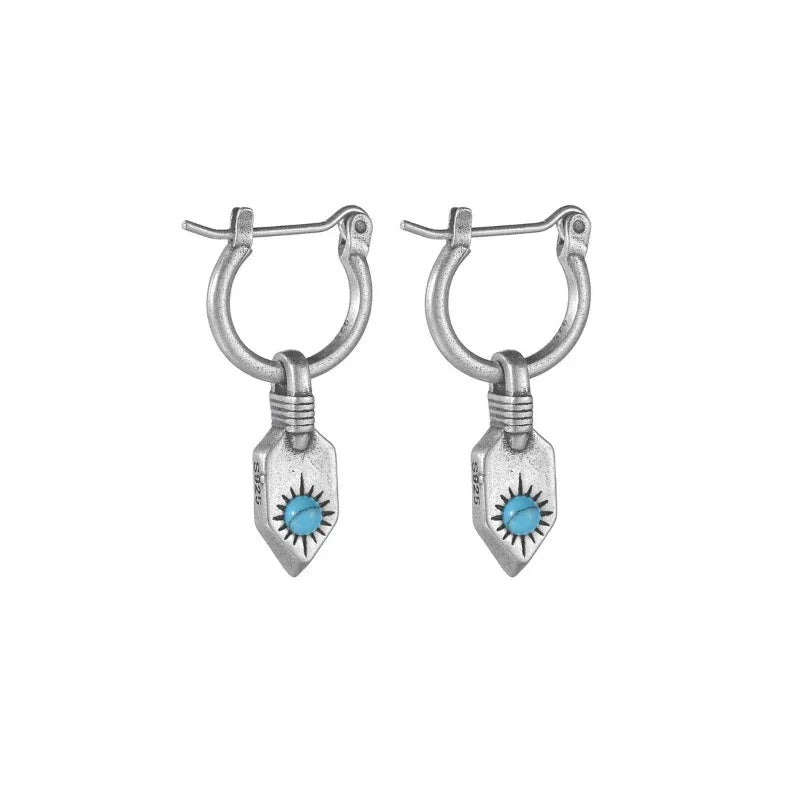 Silver Turquoise Shield Earrings Unisex - OOAKB
