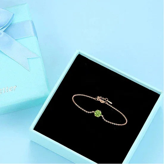 Natural Peridot Six-Claw Engravable Luxury Silver Bracelet - OOAKB