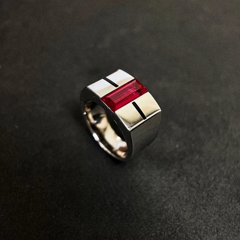 18K White Gold Lab-Grown Ruby Unisex Ring