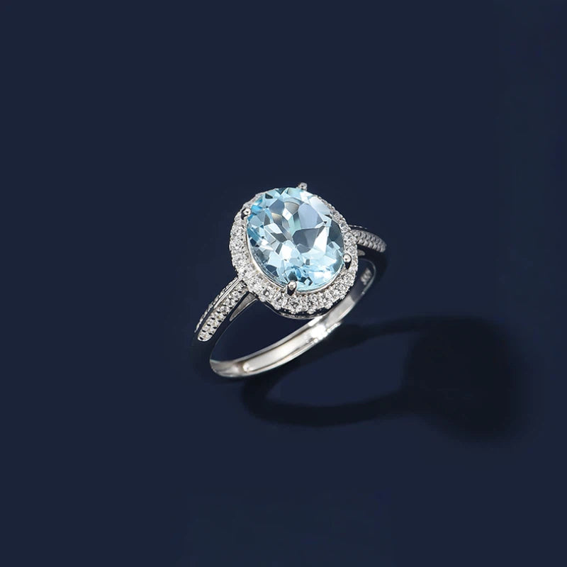 Topaz Ice Blue Pigeon Egg Ring S925 Silver Women's Style