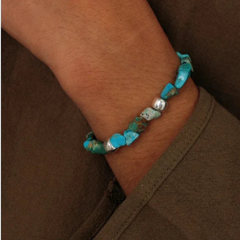S925 Silver Turquoise Beaded Bracelet Unisex - OOAKB