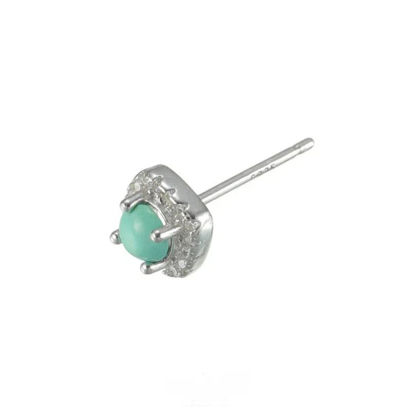 Silver Square Diamond Inlaid Turquoise Earrings - OOAKB