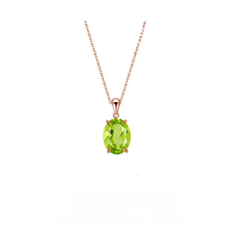 Natural Peridot Oval Retro Luxury Silver Necklace - OOAKB
