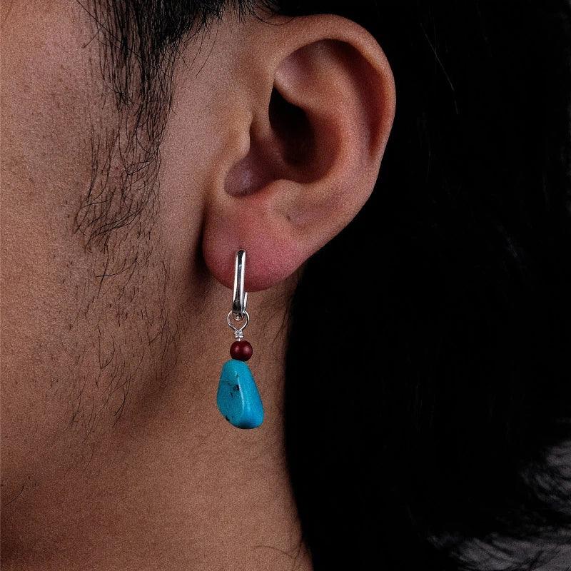 Silver Turquoise & Cinnabar Earrings Unisex - OOAKB