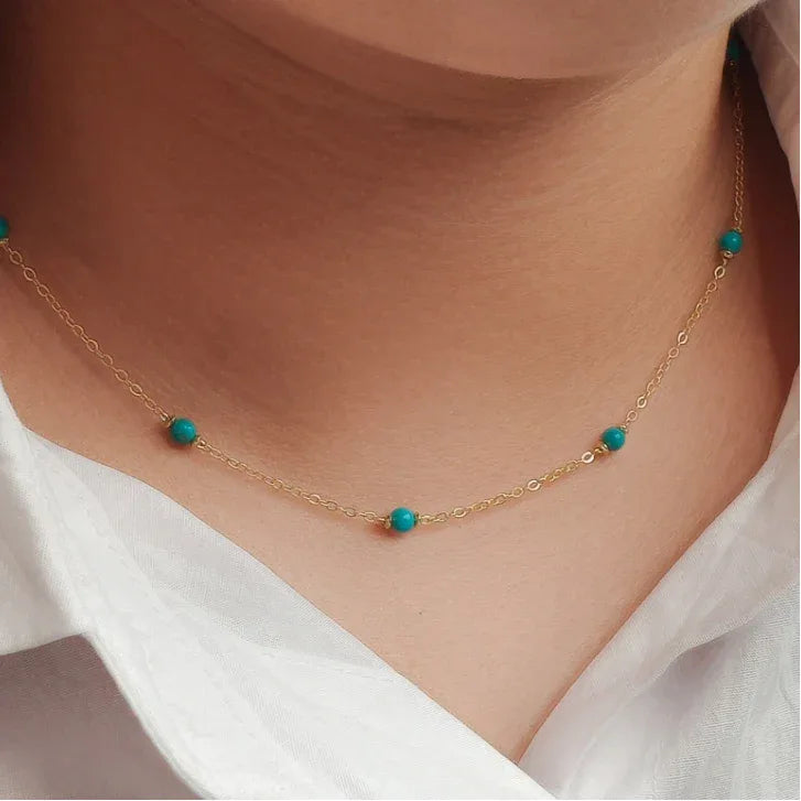 Turquoise Round Bead Starry Sky S925 Silver Necklace - OOAKB