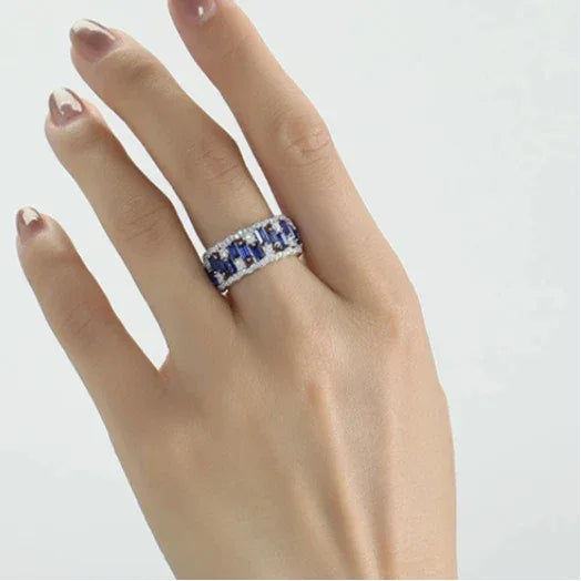 Sapphire S925 Silver Three-Dimensional Inlaid Ring - OOAKB