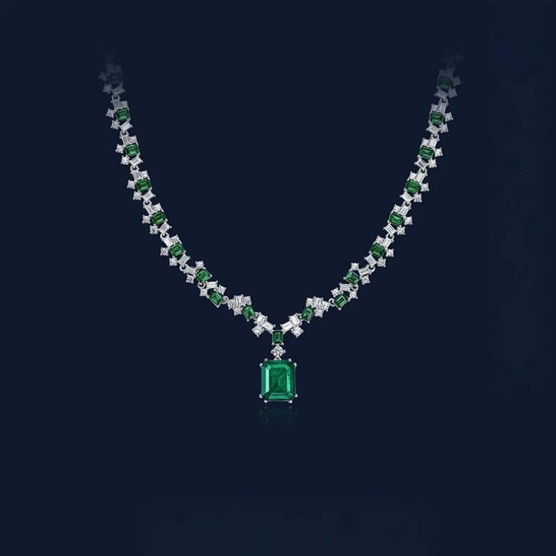 Emerald Full-Diamond Court Style Necklace Women's Style S925 Silver