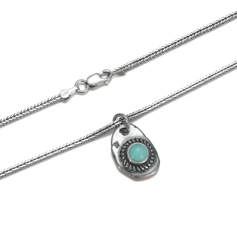 Silver Turquoise Pendant Necklace Unisex - OOAKB