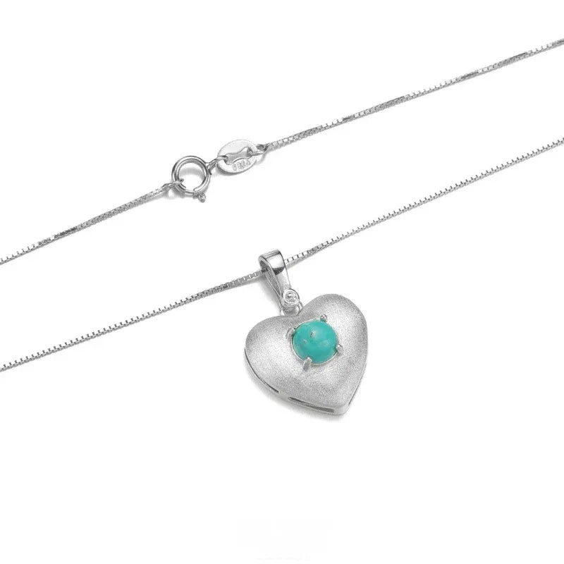 Silver Heart-Inlaid Turquoise Necklace Unisex - OOAKB