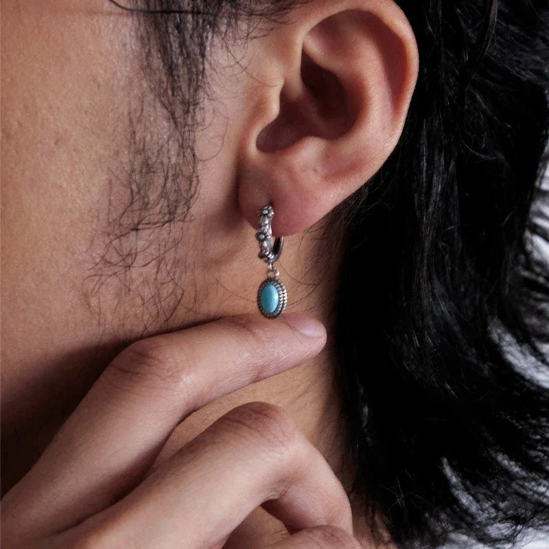 Silver Turquoise Retro Dangle Earrings - OOAKB